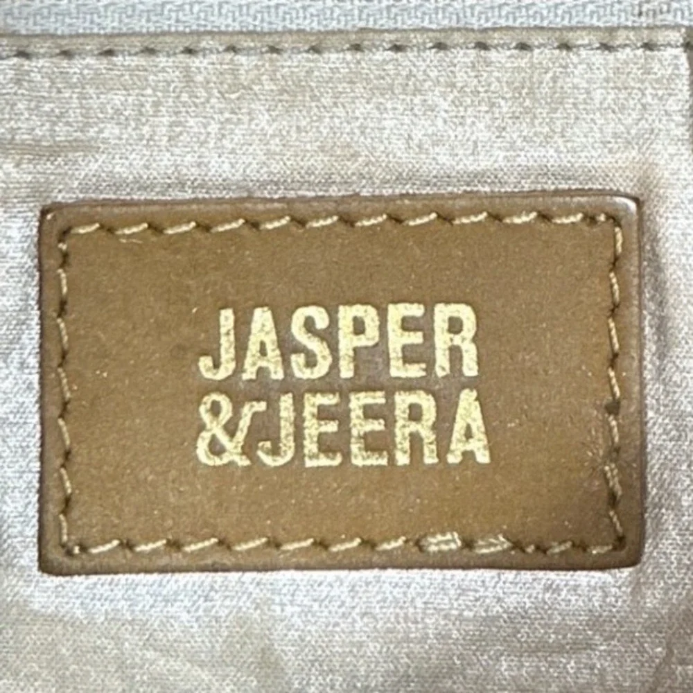 Jasper &‎ Jeera Leather Envelope Clutch Tan Silver Metallic Grid Evening Bag